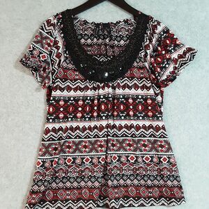 VTG Y2K Aztec Geometric Stones Embellished Beaded Southwestern Boho USA PL